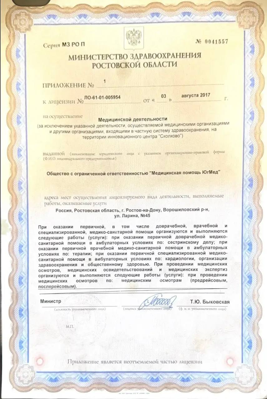 Приложение №1 к лицензии — перечень разрешённых работ и услуг
